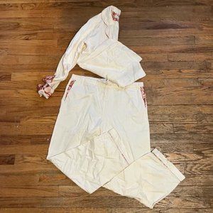 Desmond Dempsey button down pajama set white cream w red tropical accent large